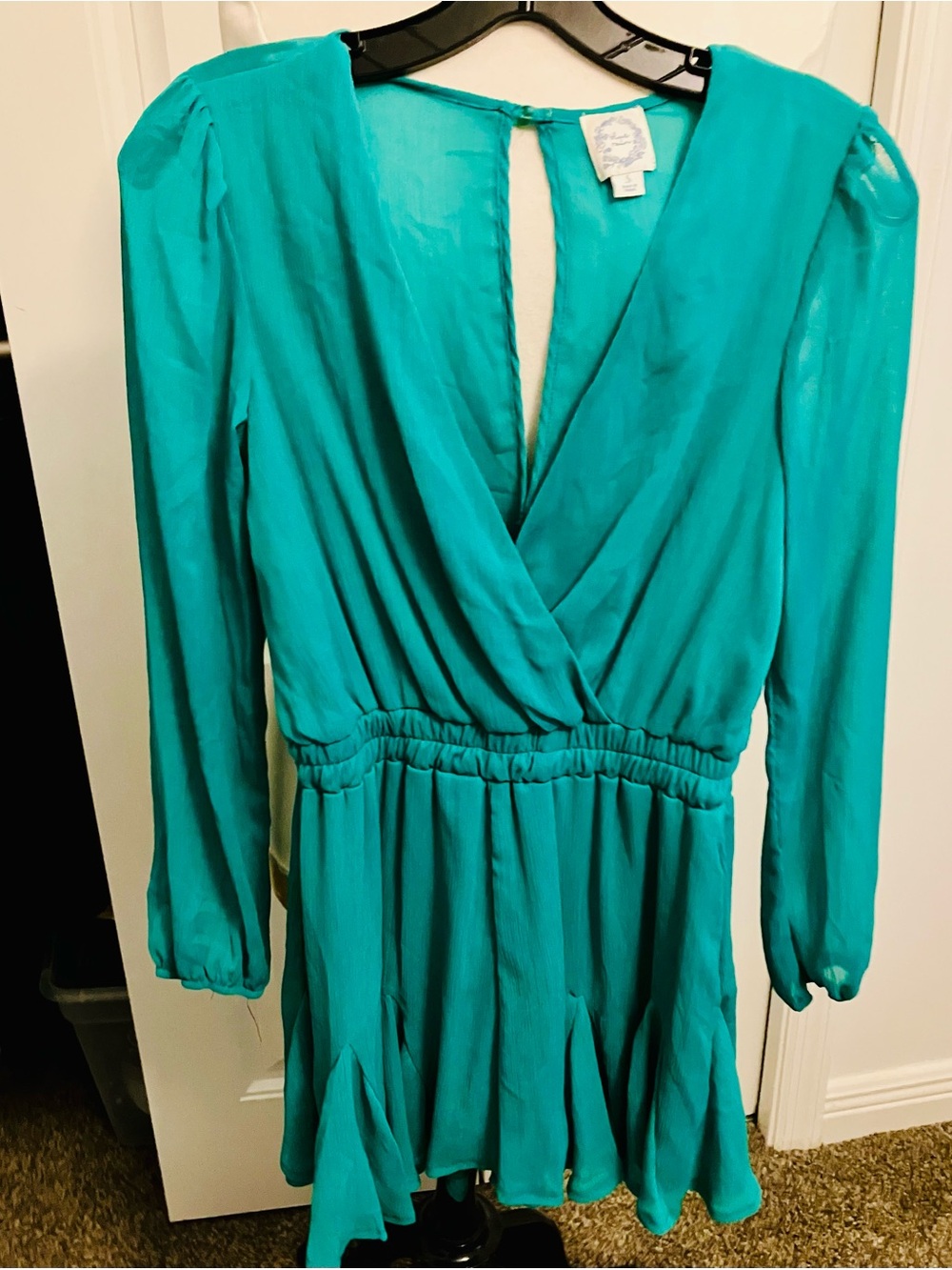 Blue Rain Teal Long-Sleeve Surplice Romper